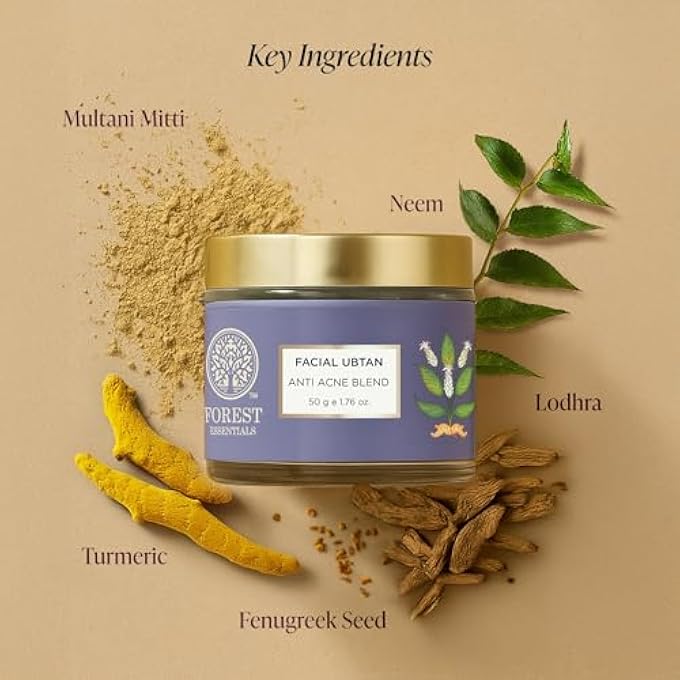 Forest Essentials مزيج أوبتان للوجه مضاد لحب الشباب | ملتاني ميتتي | عبوة وجه أيورفيدية للبشرة المعرضة لحب الشباب | يزيل التصبغات، العيوب، ندبات حب الشباب | مع النيم والكركم - Image 3